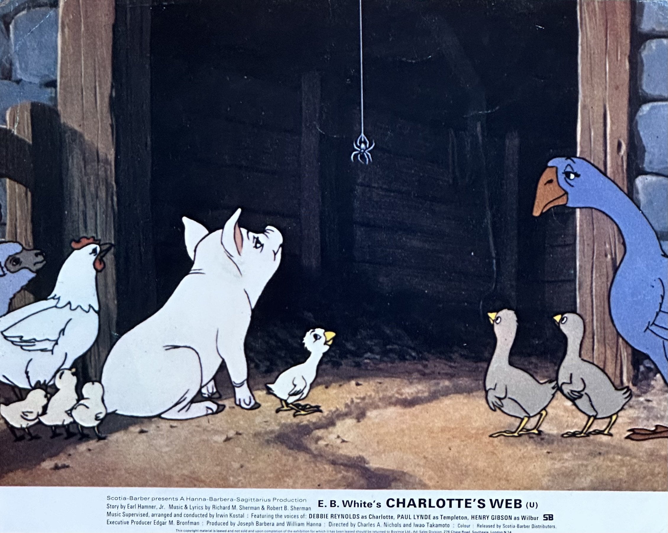 Vintage original UK Front of House card poster for 1973 film Charlotte's Web.