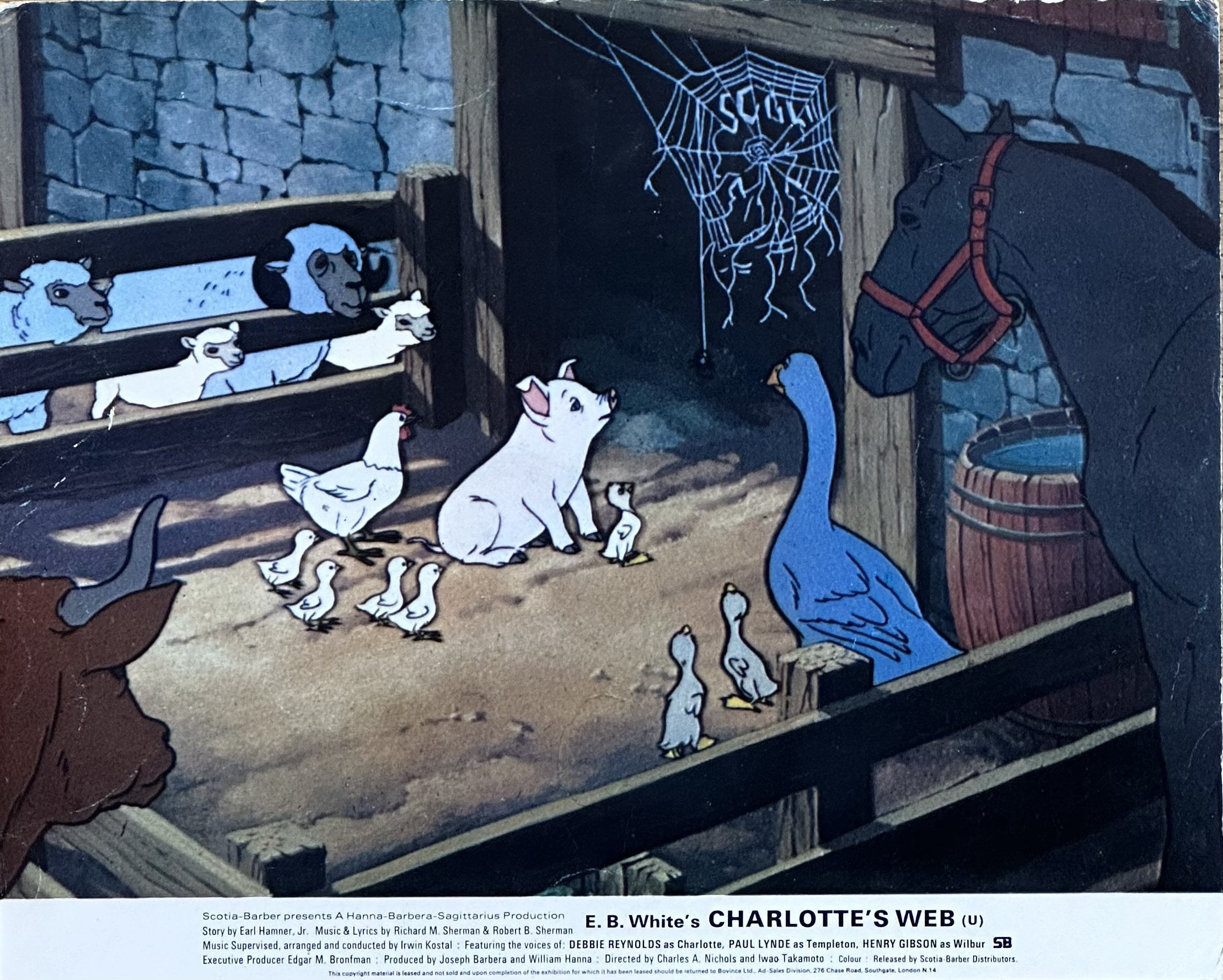 Vintage original UK Front of House card poster for 1973 film Charlotte's Web.