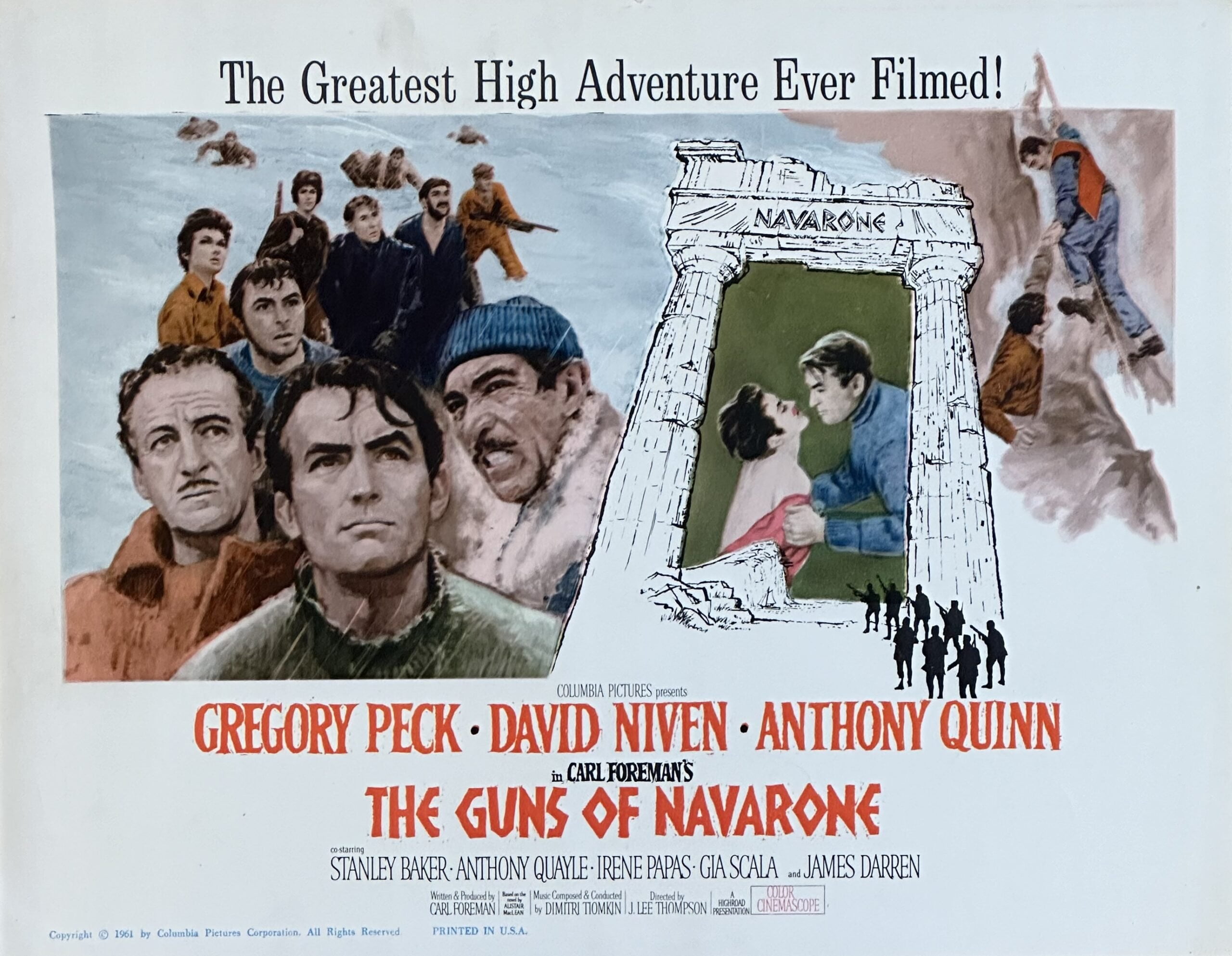 Original vintage cinema lobby card movie poster for classic war movie, The Guns of Navarone