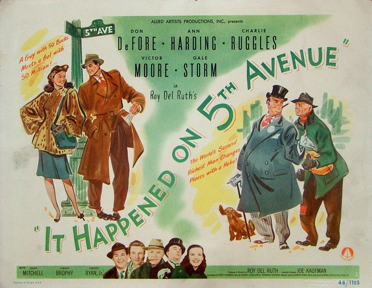 Vintage original US cinema lobby card poster for It Happened on 5th Avenue.