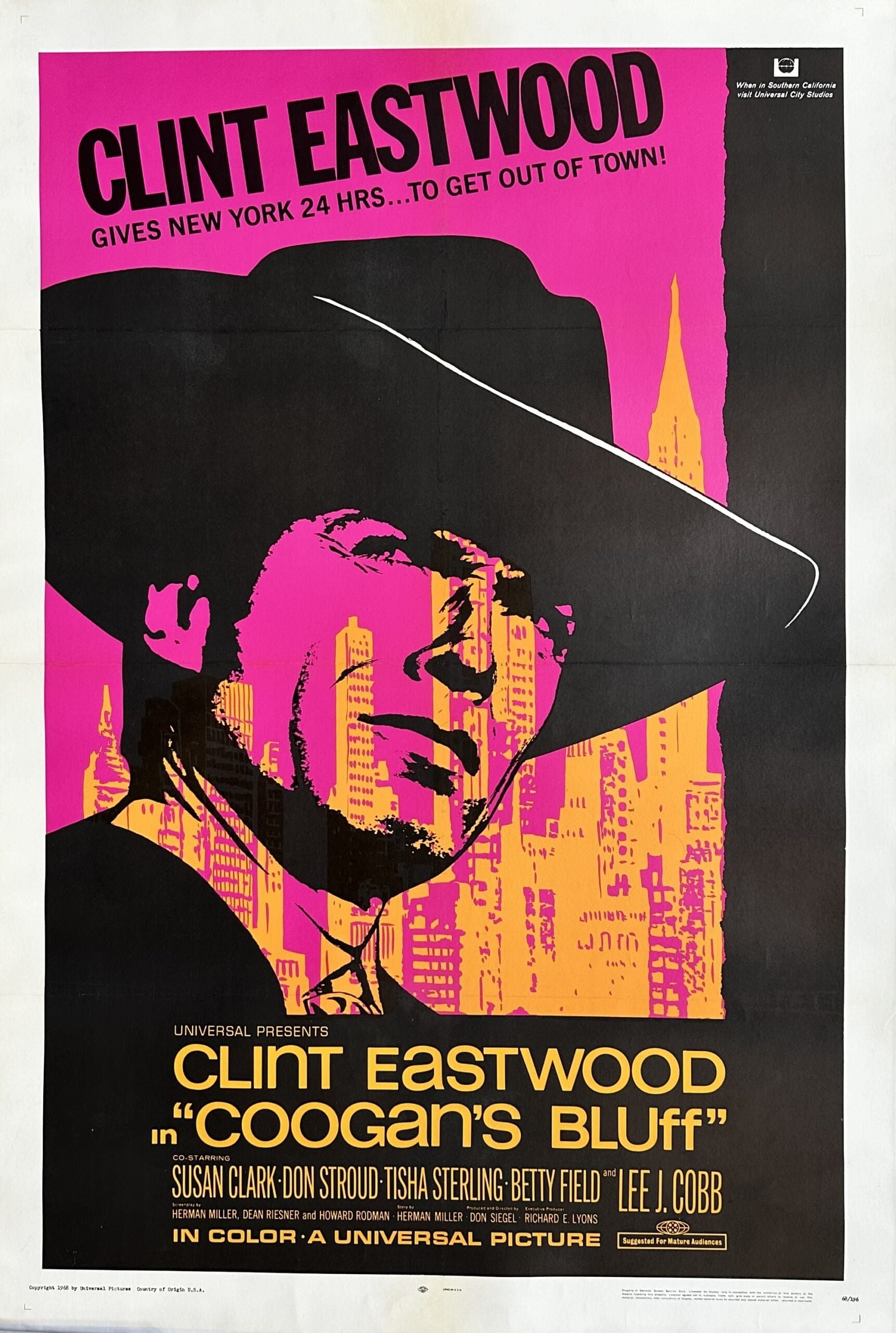 Original vintage cinema movie poster for Clint Eastwood film, Coogan's Bluff