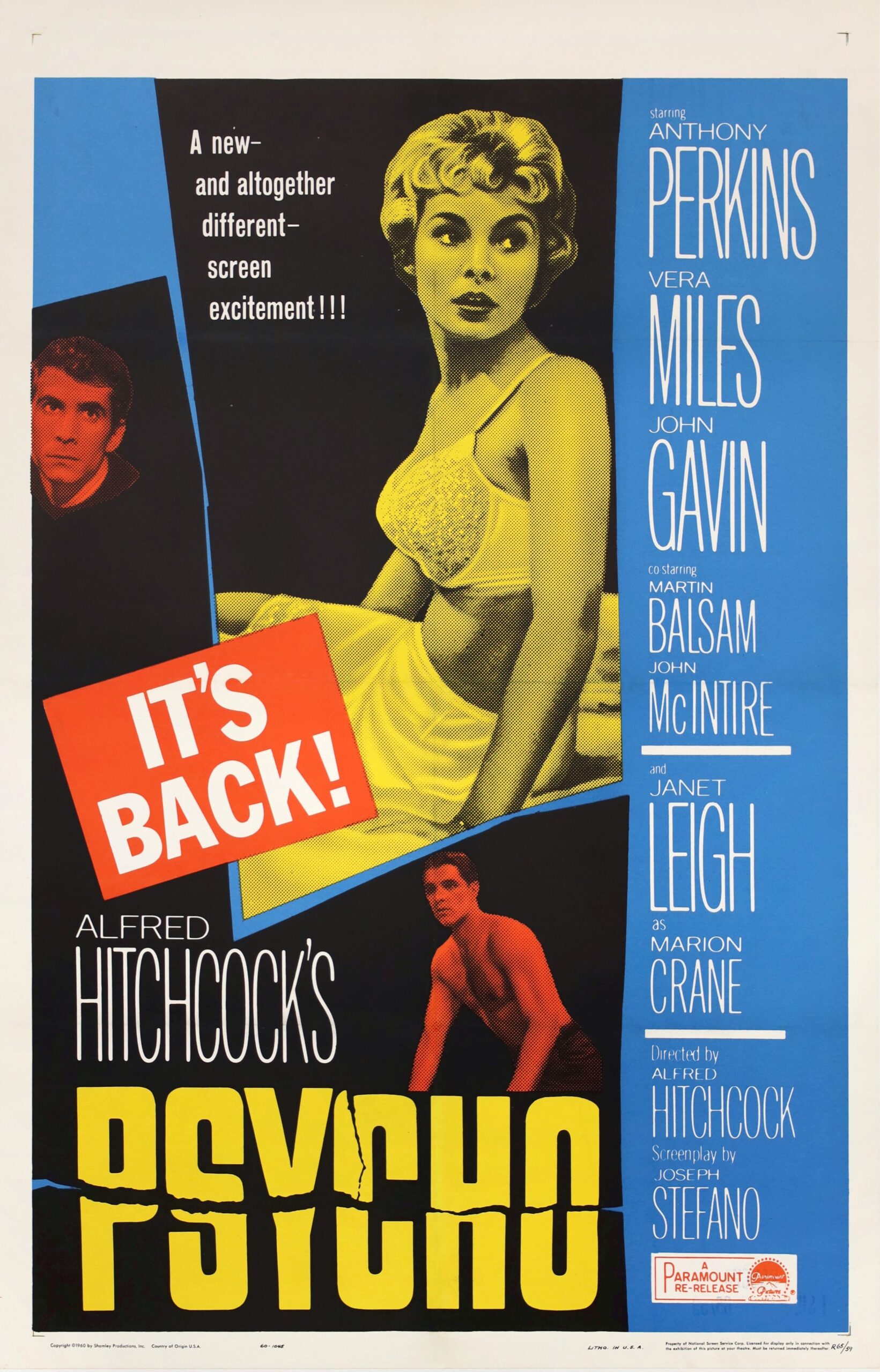 Original vintage cinema movie poster for Alfred Hitchcock's Psycho