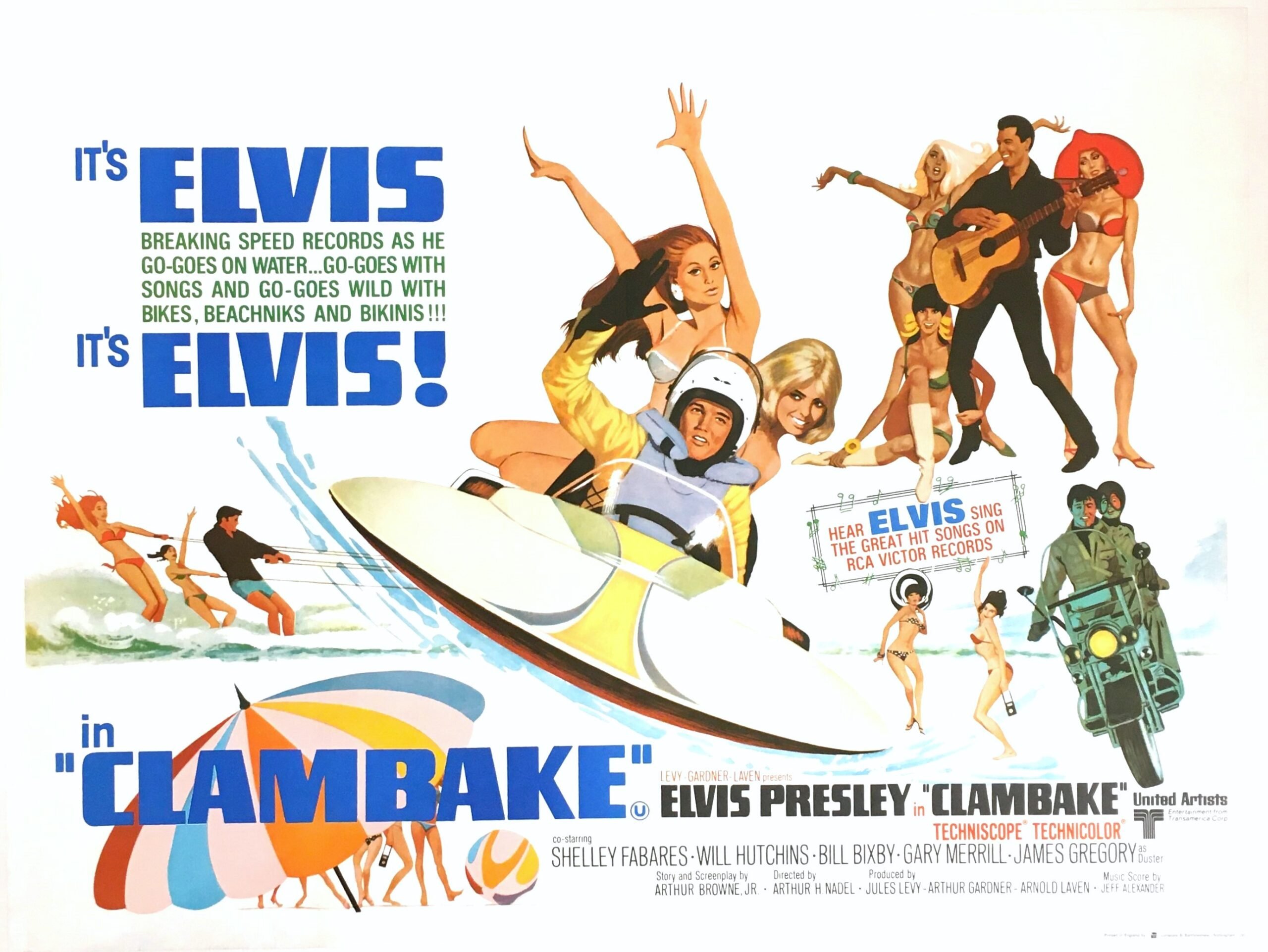 Original vintage British Quad cinema poster for 1967 film, Clambake, starring Elvis Presley