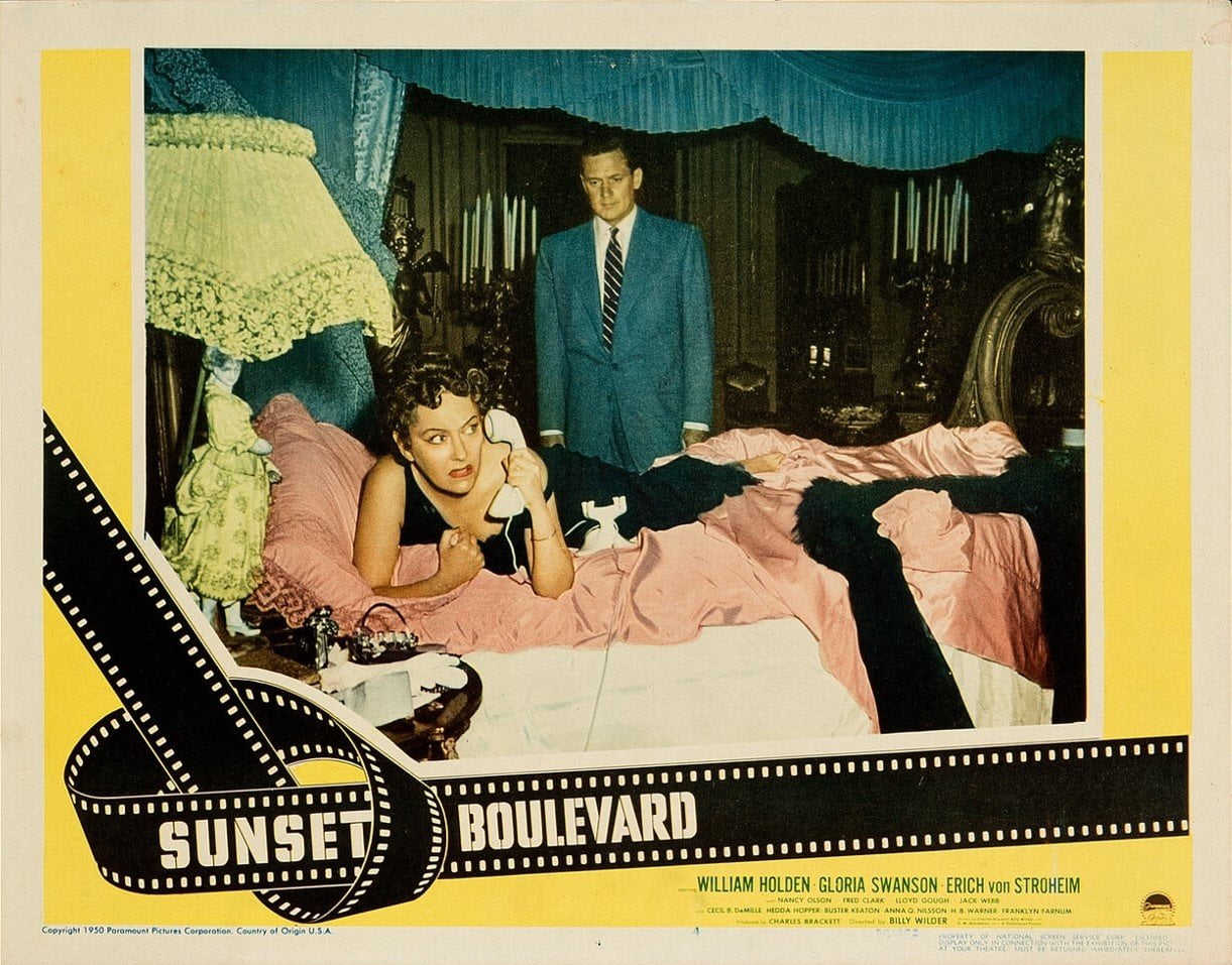 Original vintage lobby card movie poster for Gloria Swanson film, Sunset Boulevard