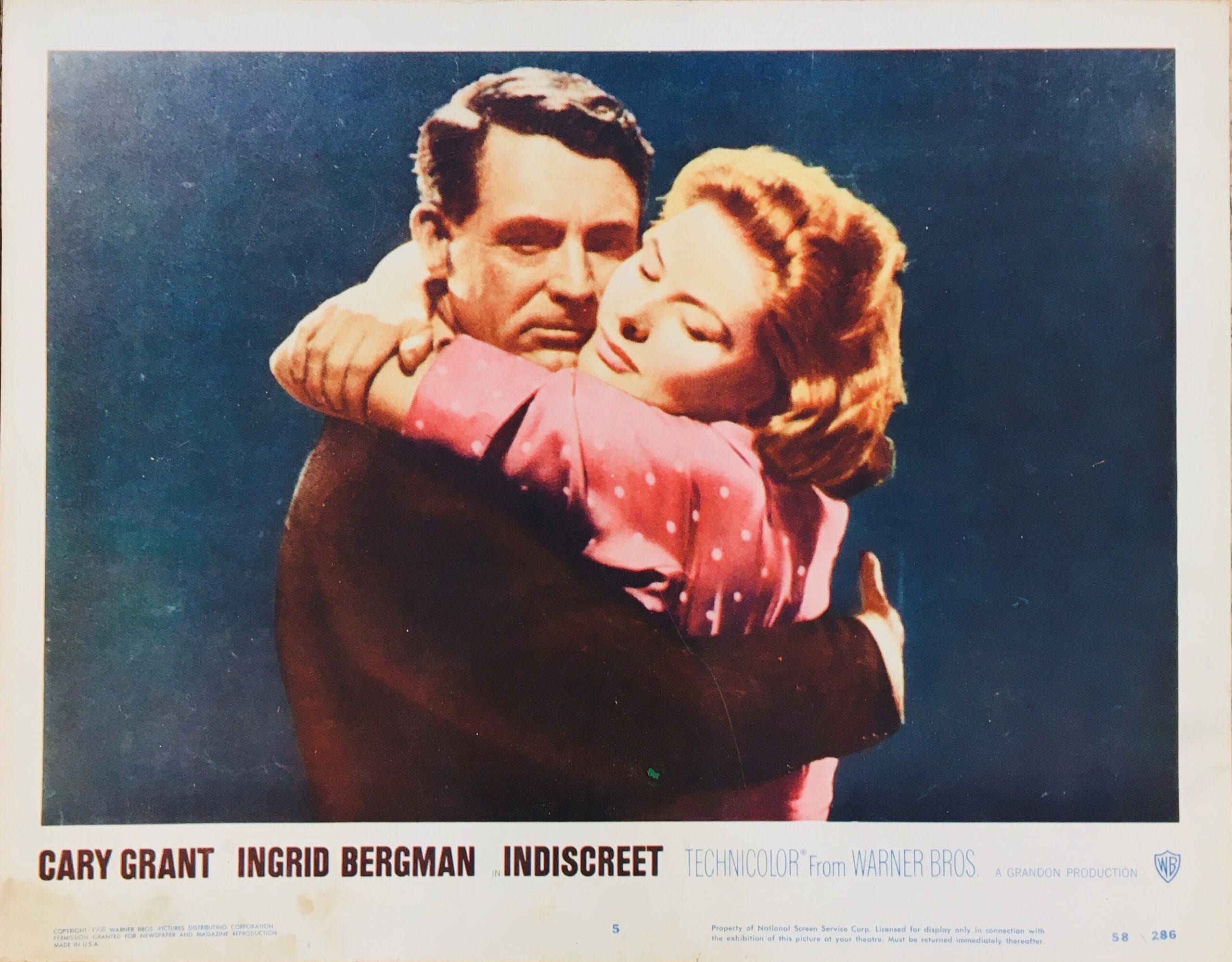 Vintage original US cinema lobby card poster for 1958 RomCom, Indiscreet starring Cary Grant.