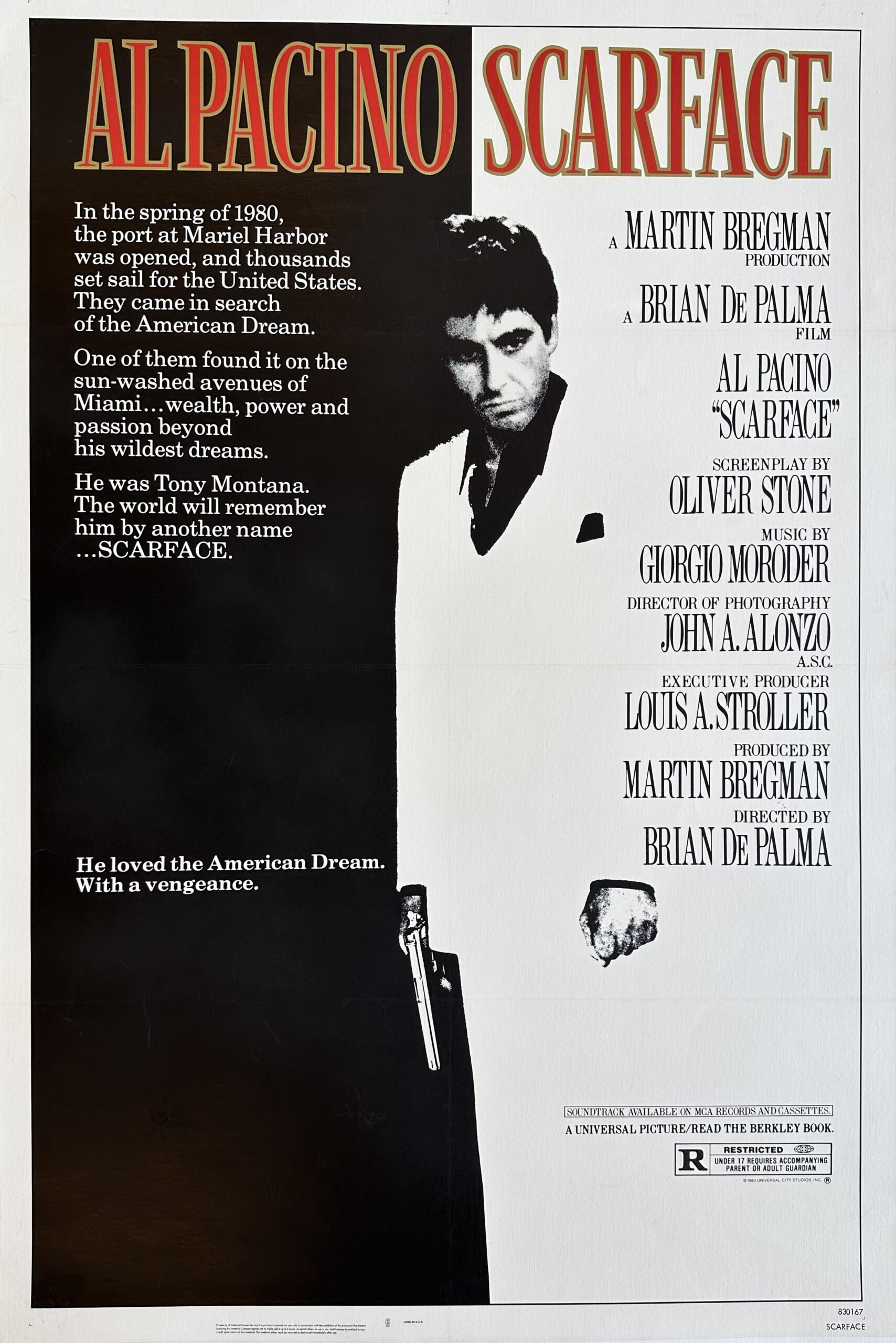 Original vintage cinema movie poster for Al Pacino in Scarface