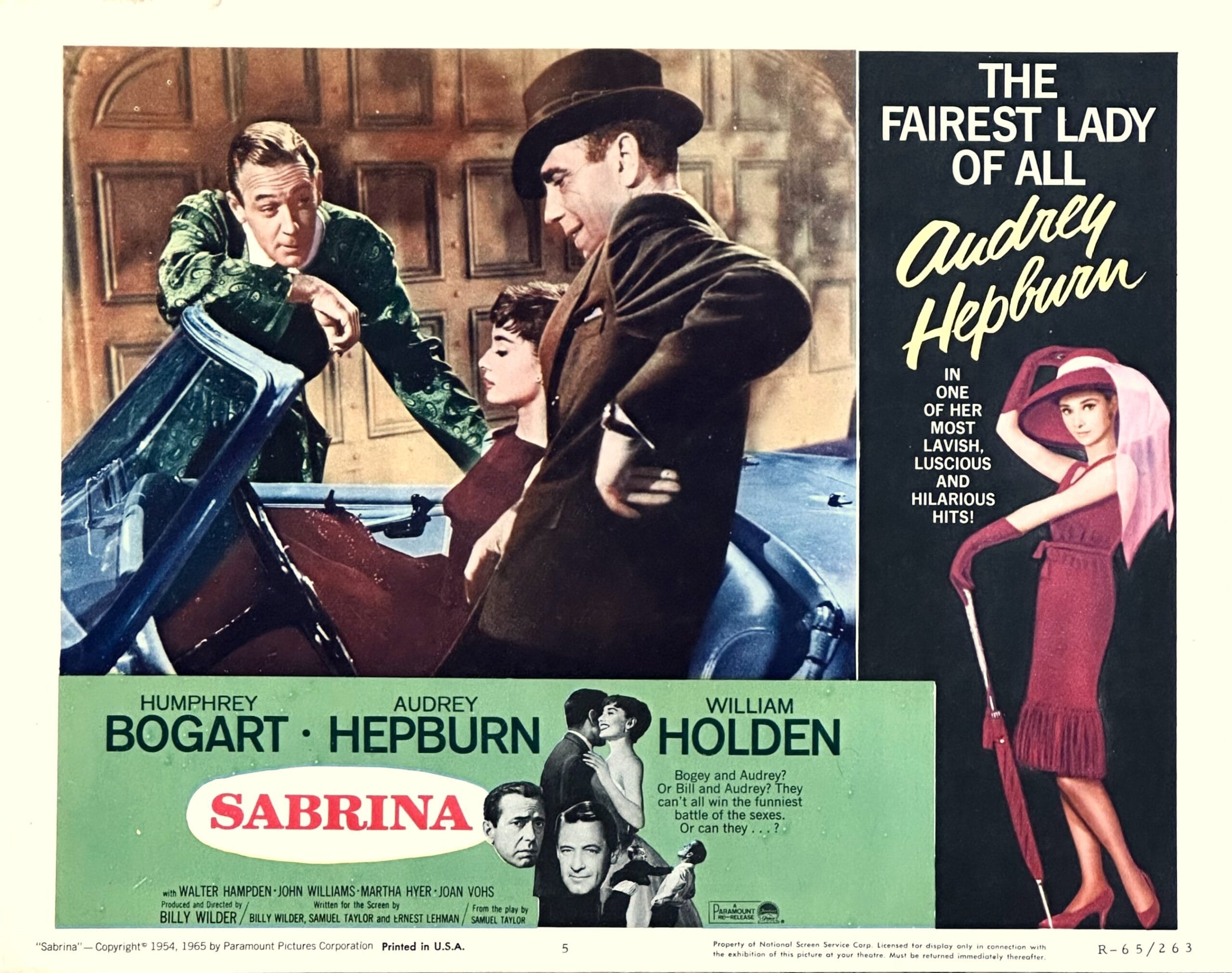 Original vintage cinema lobby card movie poster for Sabrina with Audrey Hepburn