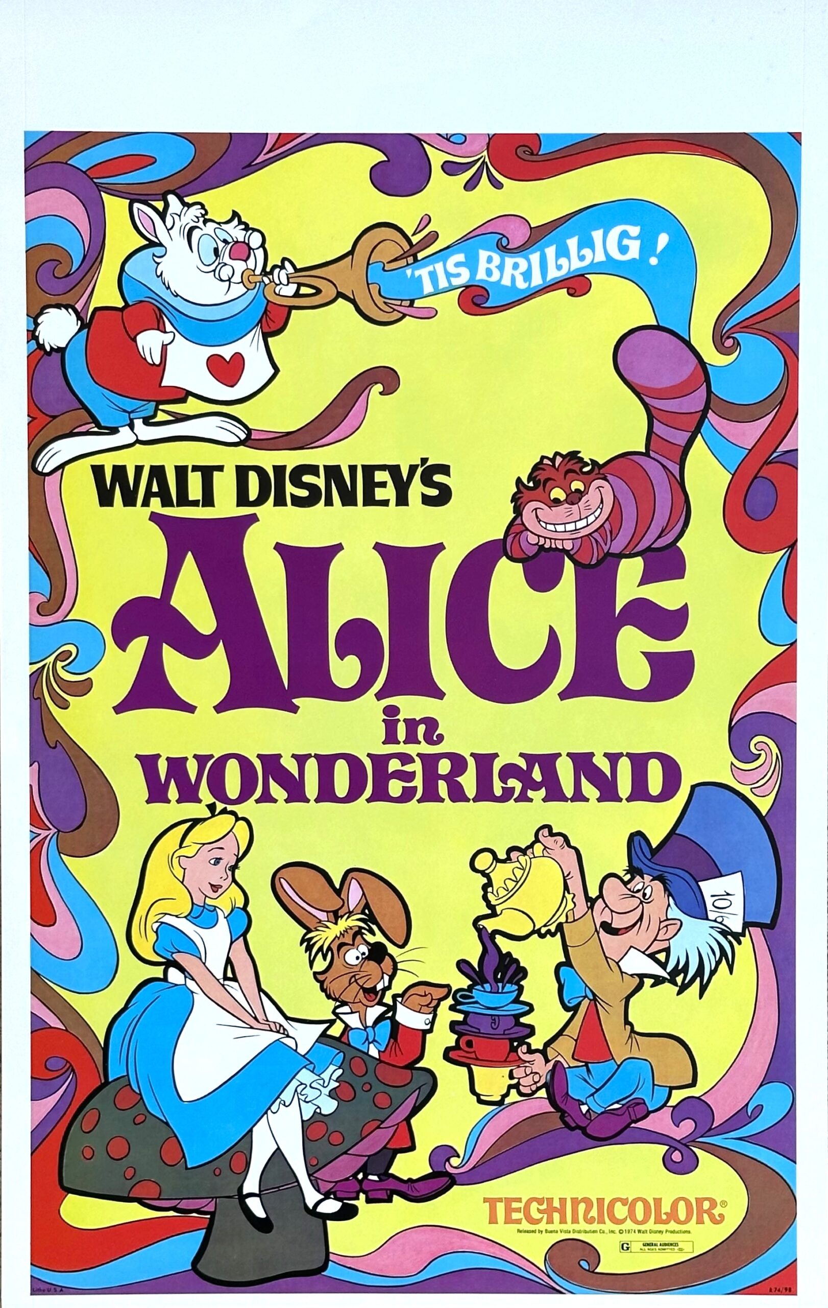 Vintage original US Window Card film poster for Disney classic, Alice in Wonderland