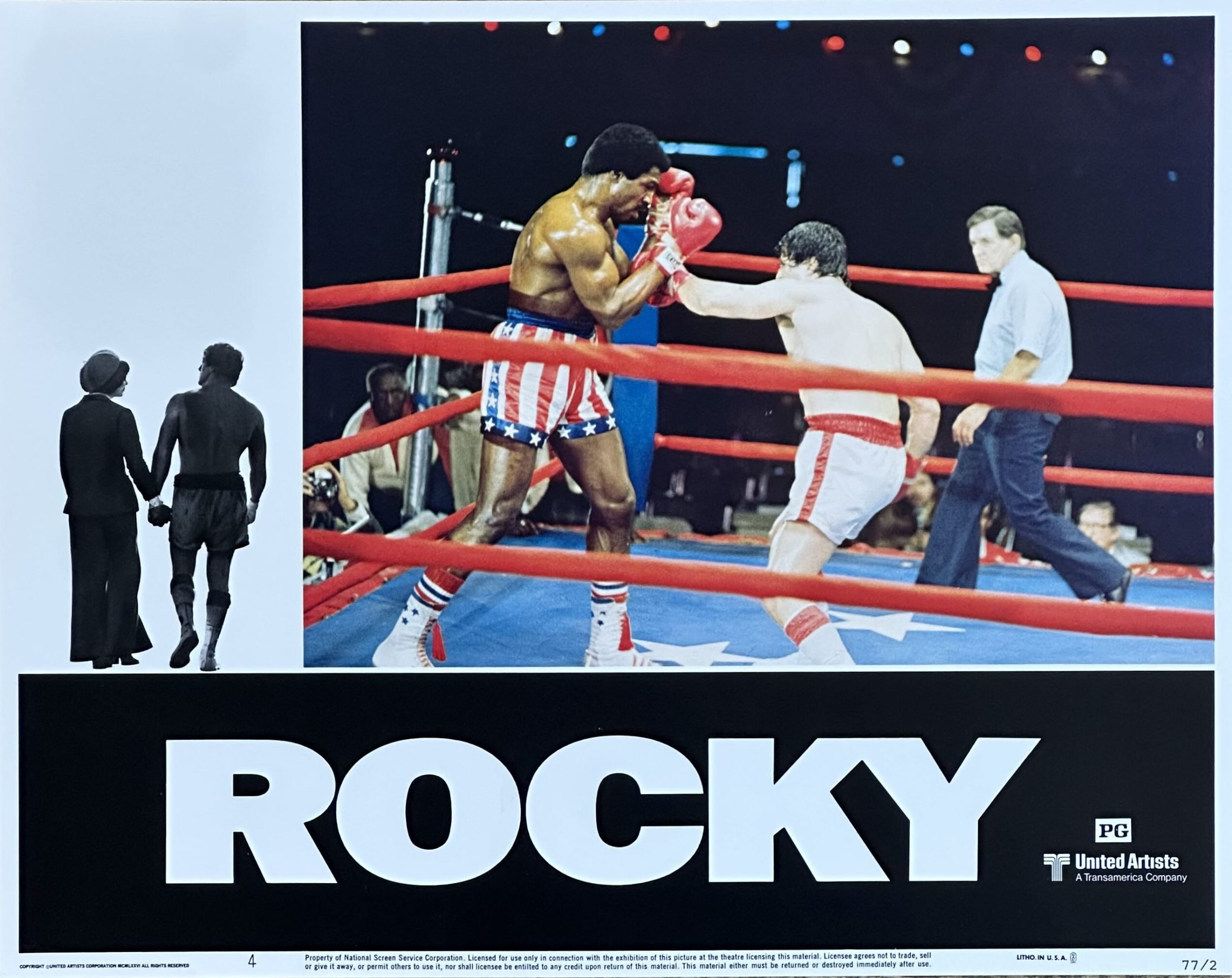 Original cinema lobby card movie poster for Sylvester Stallone's boxing classic, Rocky