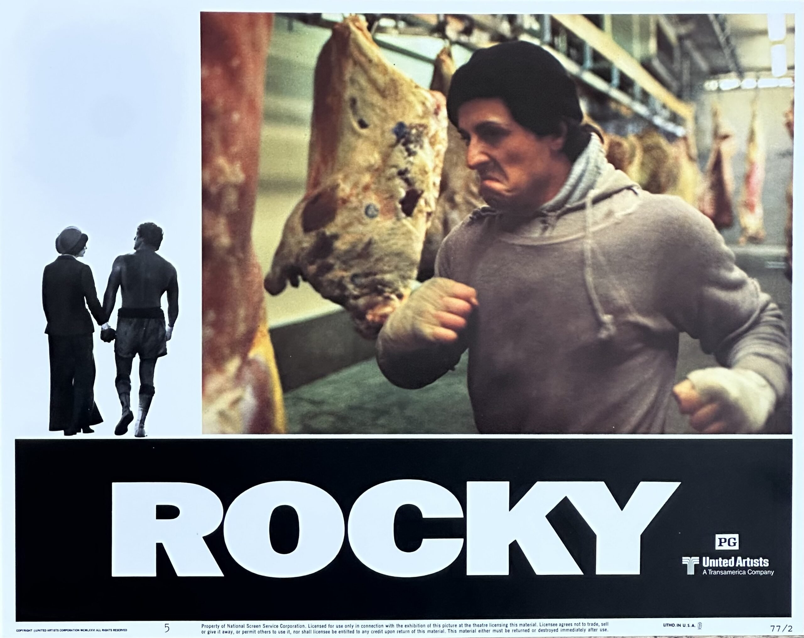 Original cinema lobby card movie poster for Sylvester Stallone's boxing classic, Rocky