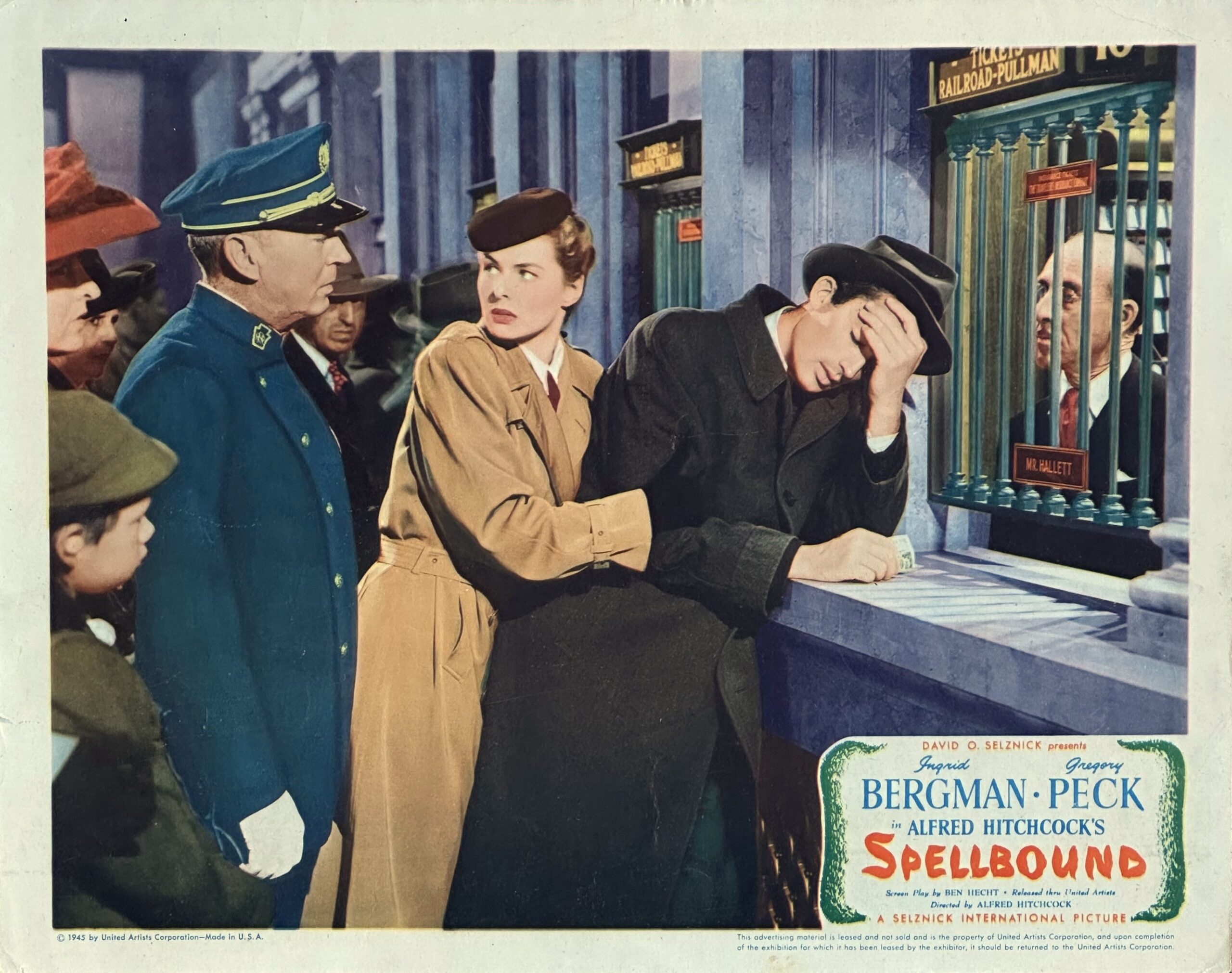 Original vintage cinema lobby card movie poster for Hitchcock thriller, Spellbound