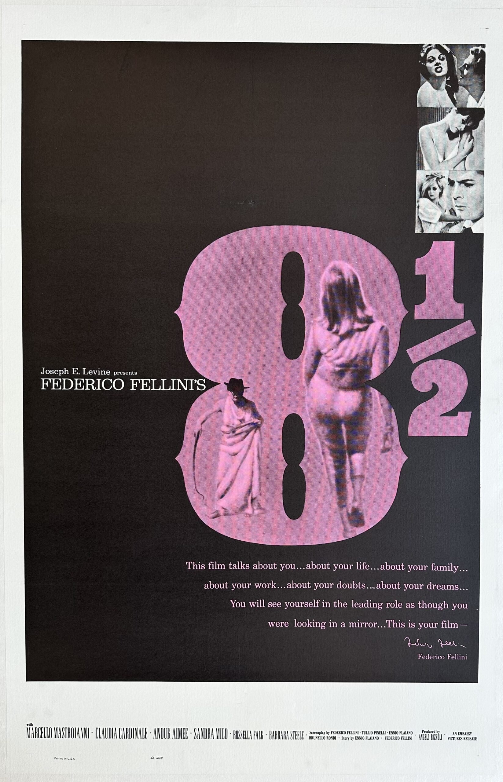 Original vintage cinema movie poster for Fellini's 8 1/2