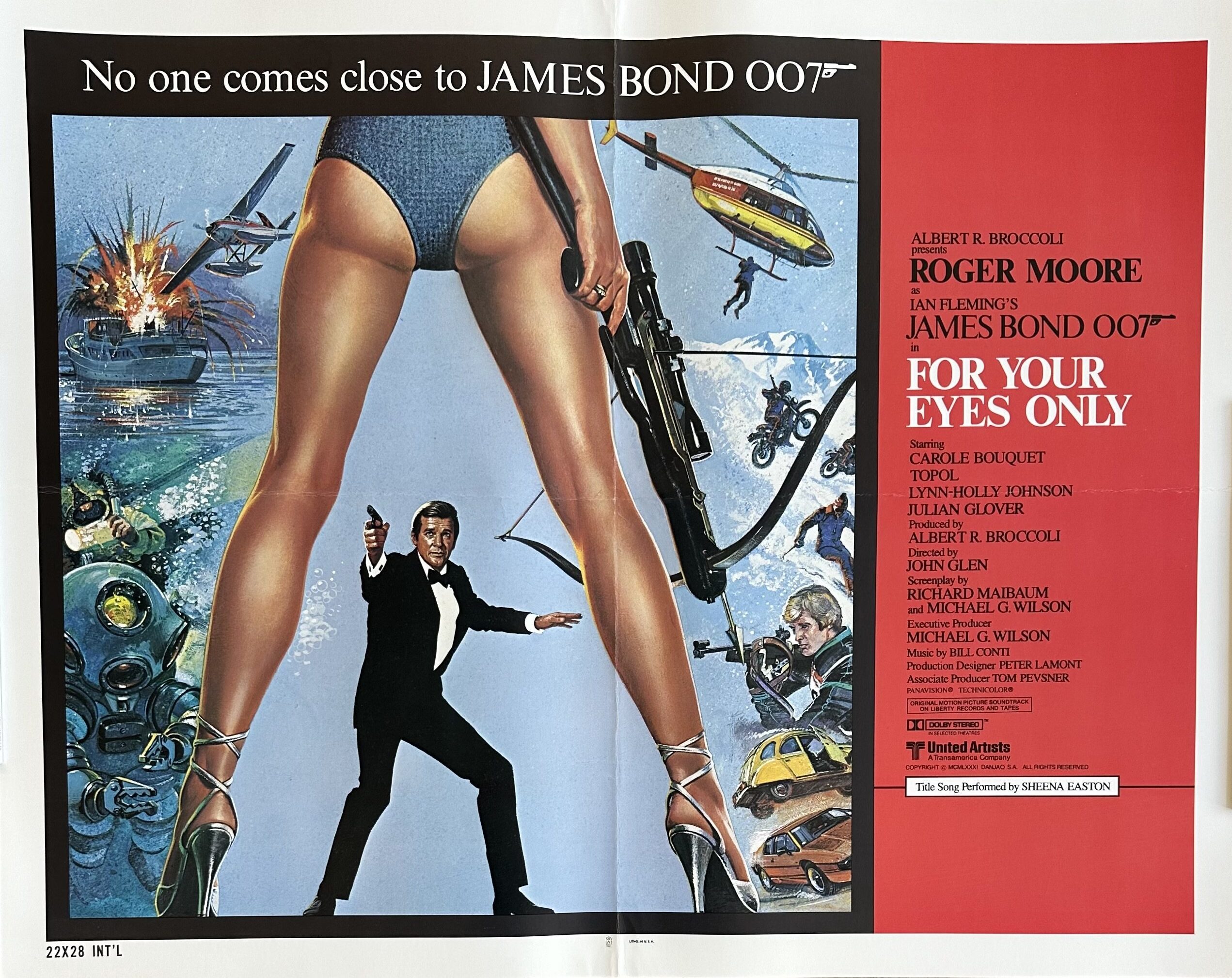 Original vintage cinema movie poster for James Bond 007 in For Your eyes Only