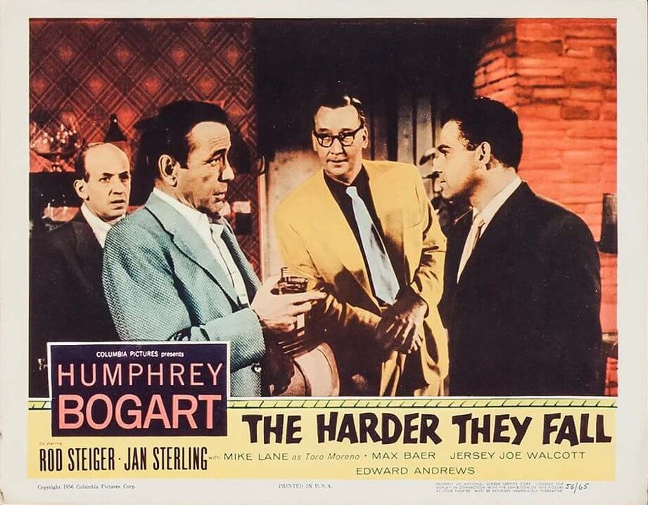 Original vintage cinema lobby card movie poster for boxing drama, The Harder They Fall, starring Humphrey Bogart