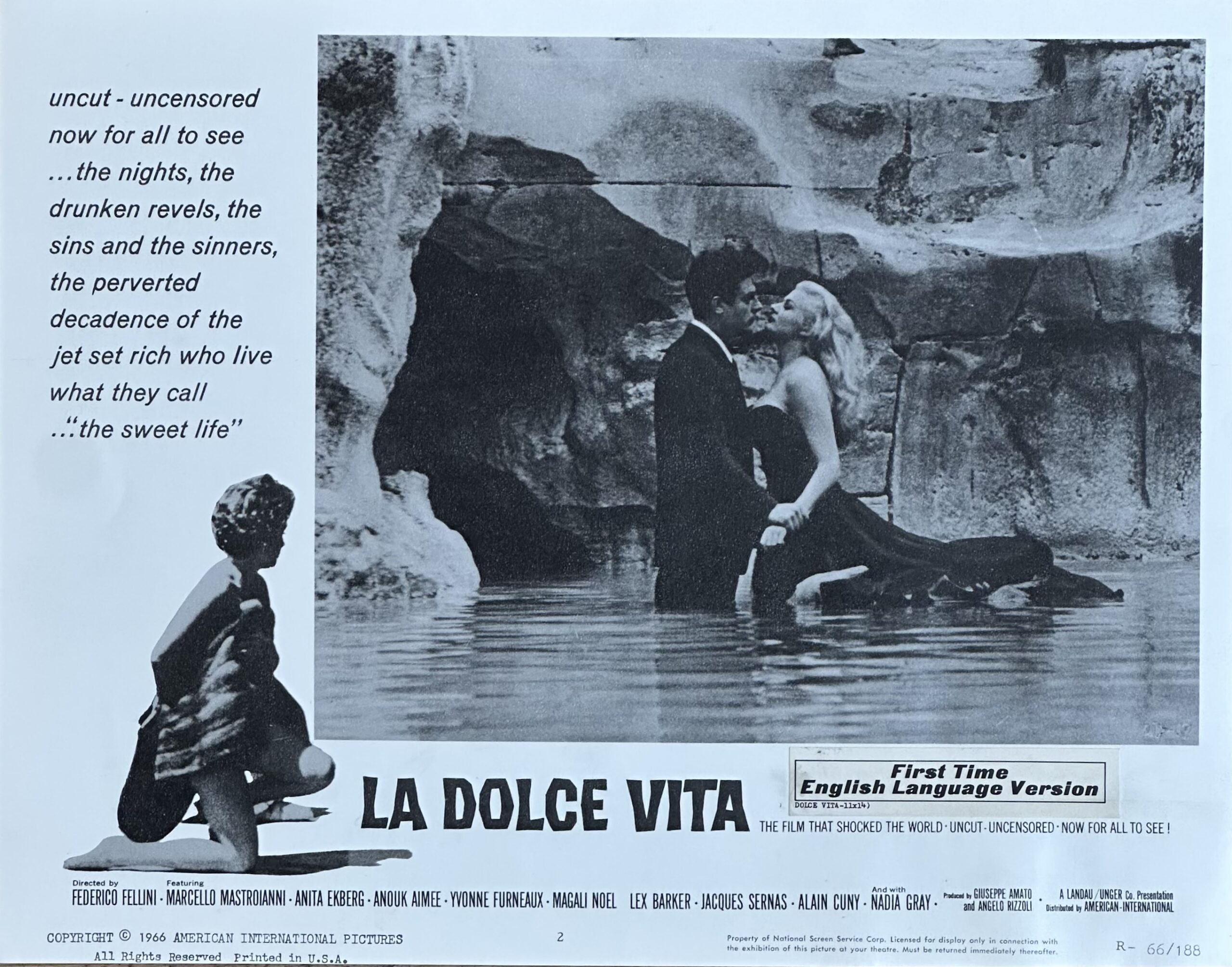 Original vintage cinema lobby card for Fellini's La Dolce Vita