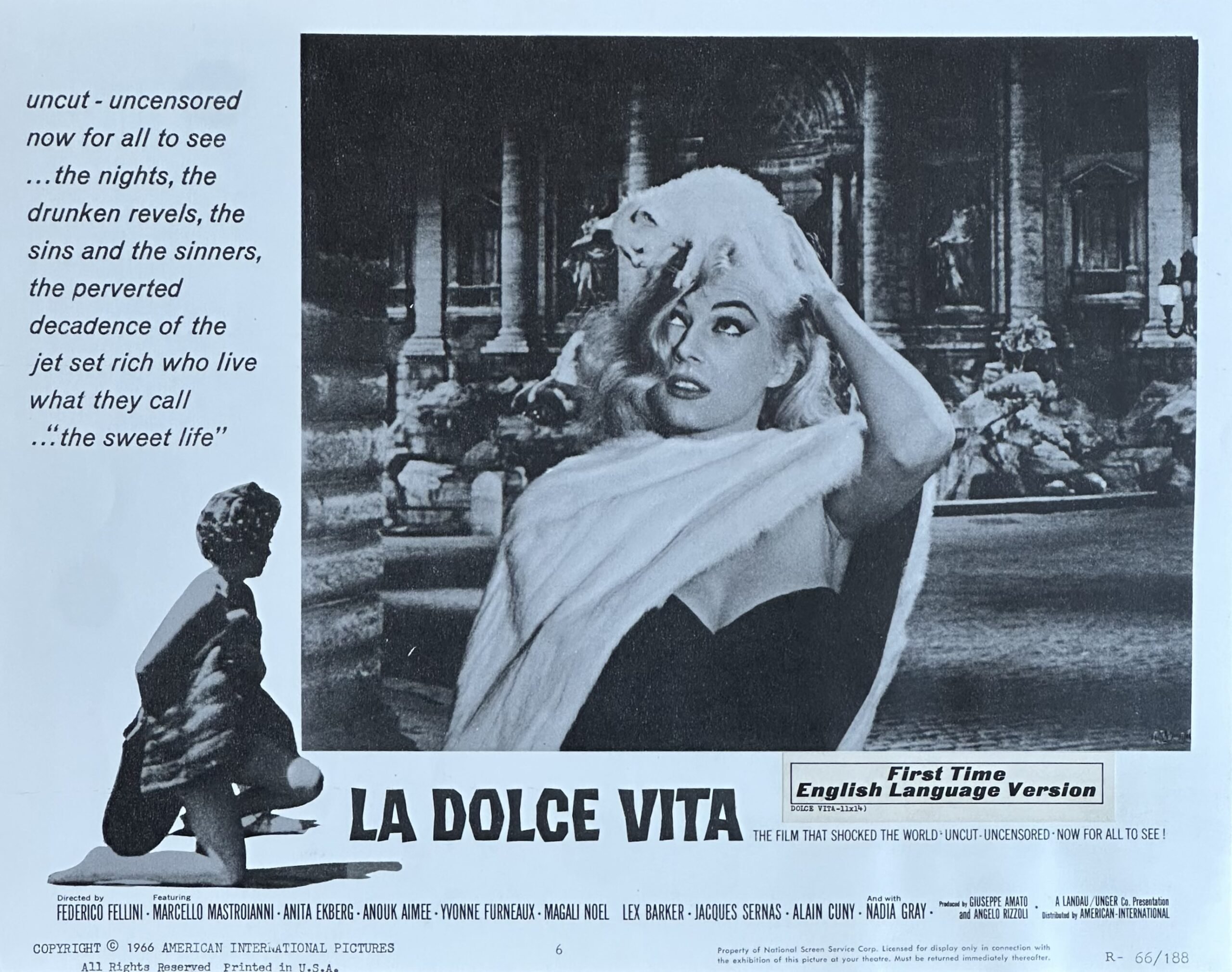 Original vintage cinema lobby card for Fellini's La Dolce Vita