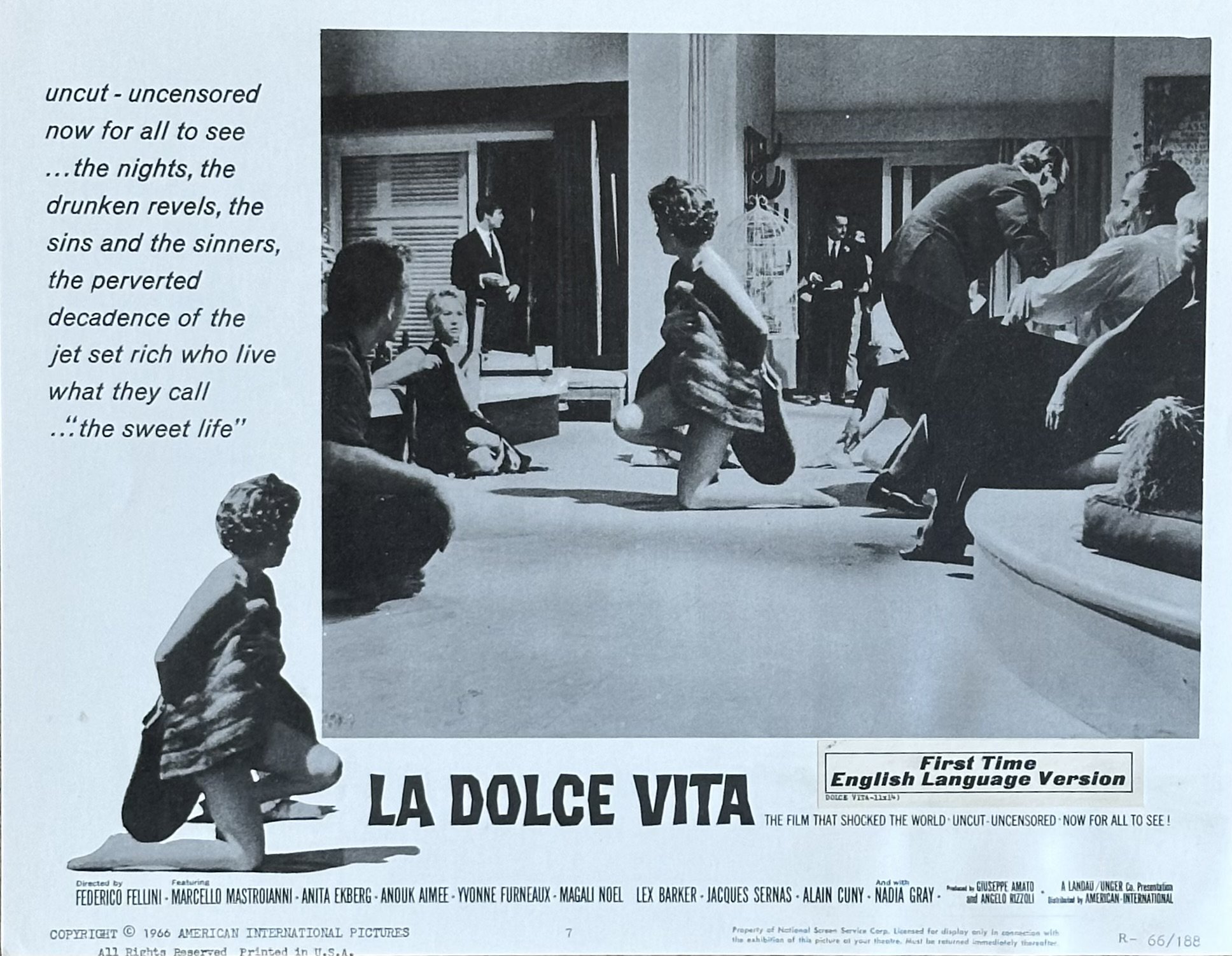 Original vintage cinema lobby card for Fellini's La Dolce Vita