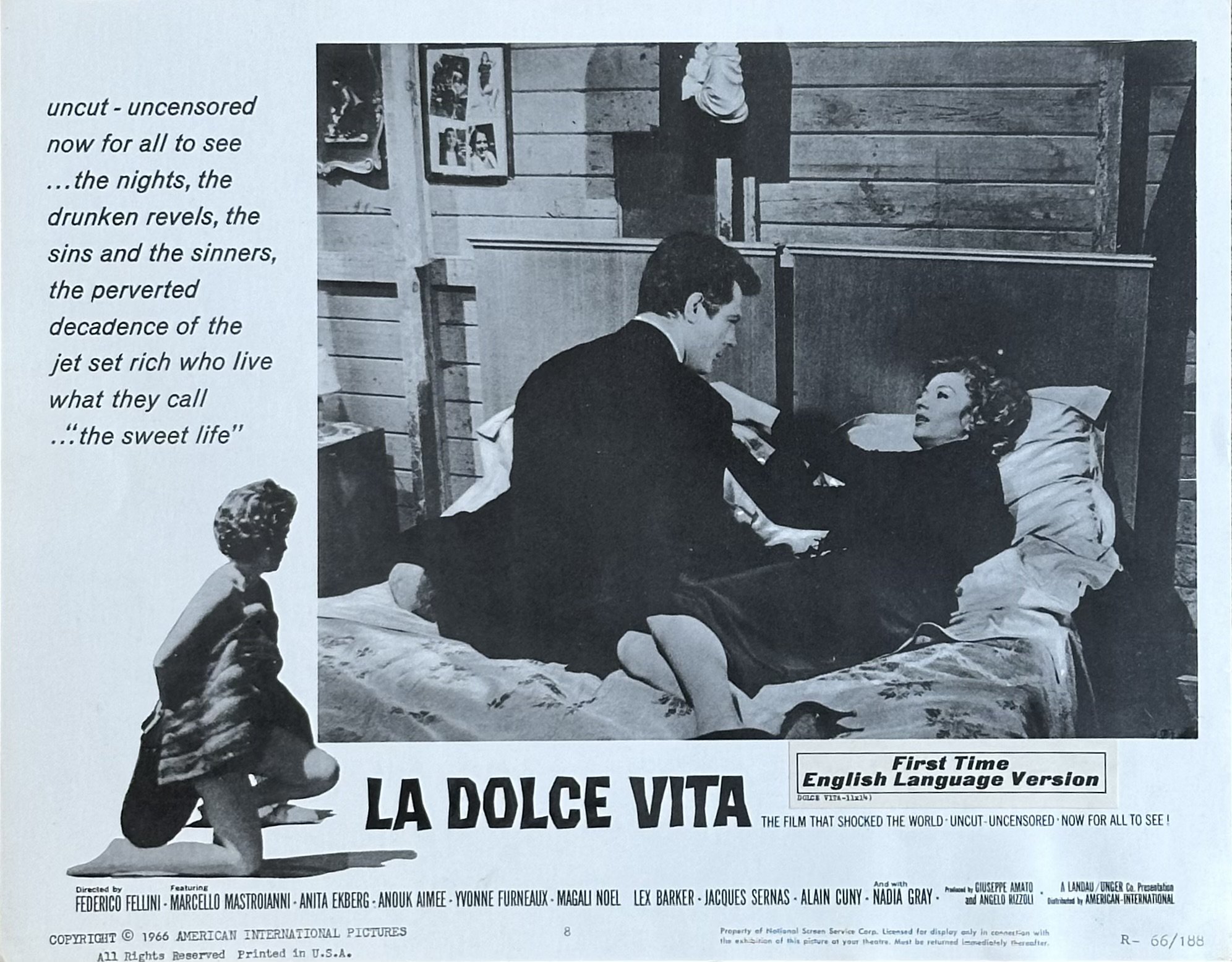 Original vintage cinema lobby card for Fellini's La Dolce Vita