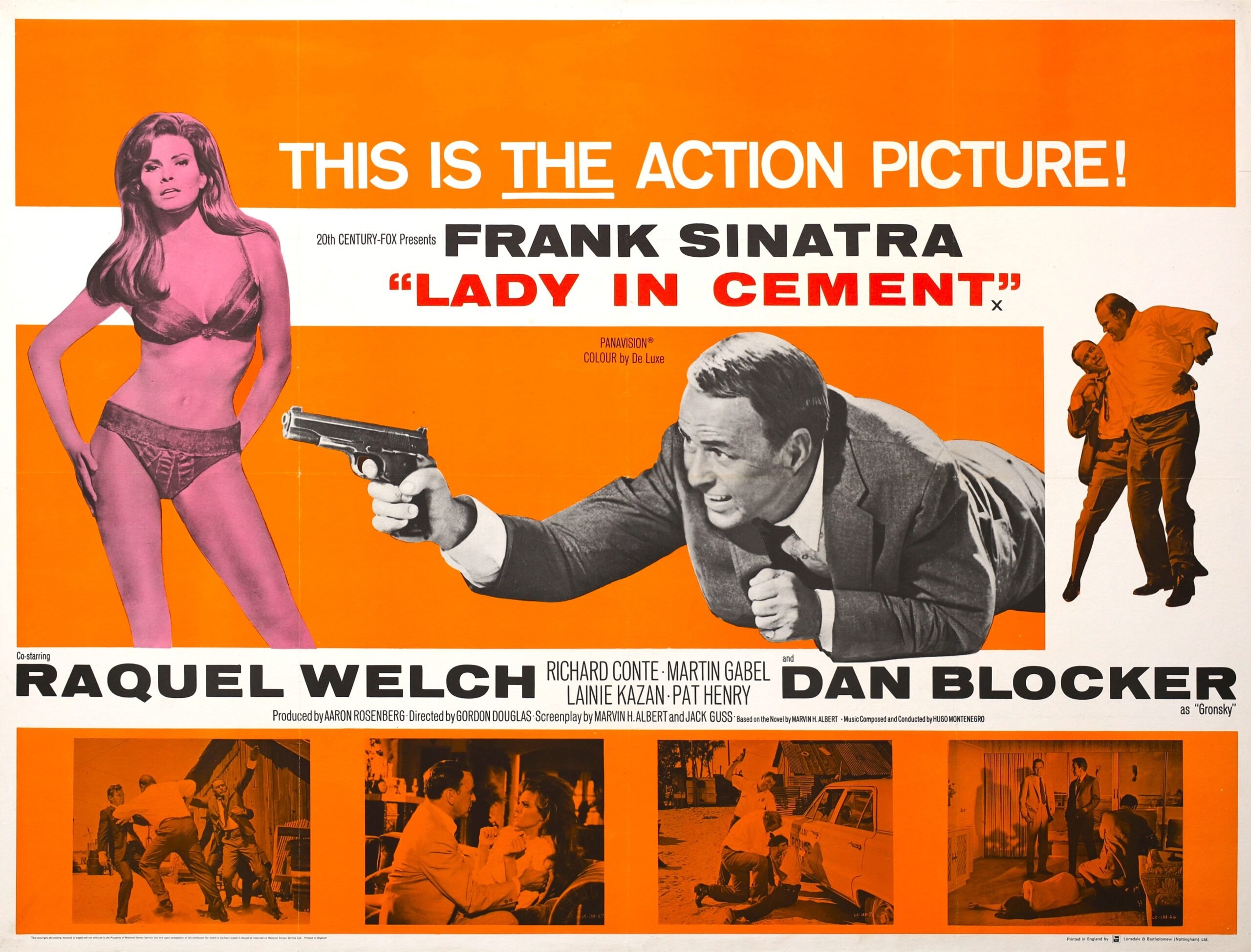 Original vintage cinema movie poster for Lady in Cement, starring Frank Sinatra and Raquel Welch
