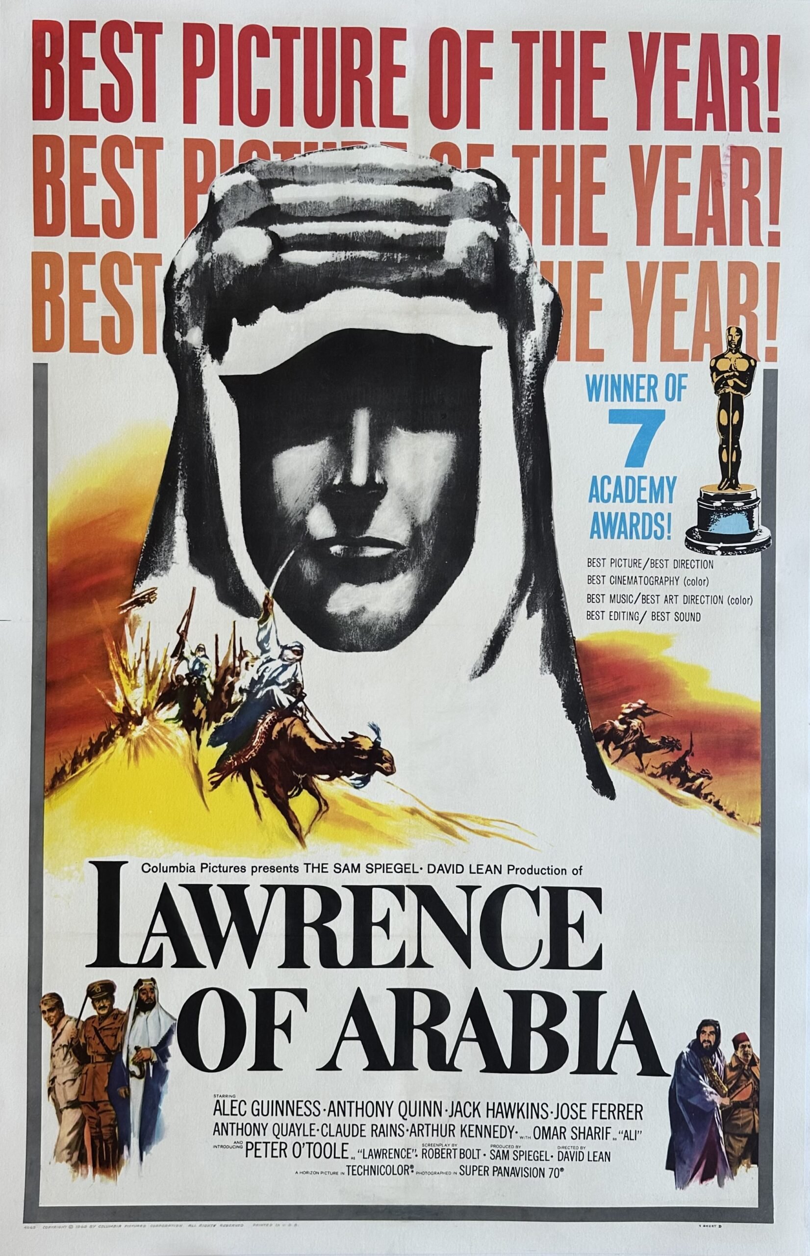 Original vintage cinema movie poster for David Lean's Lawrence of Arabia