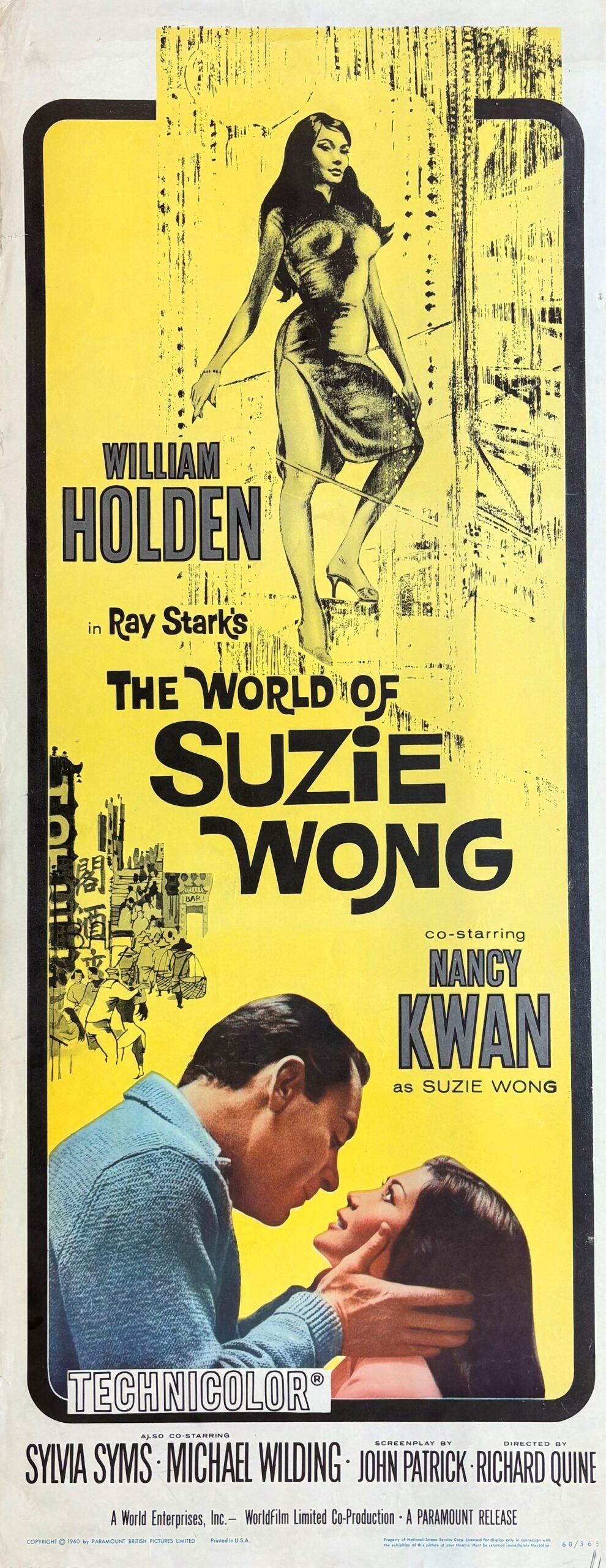 Original vintage cinema movie poster for the Hong Kong based romance, The World of Suzie Wong